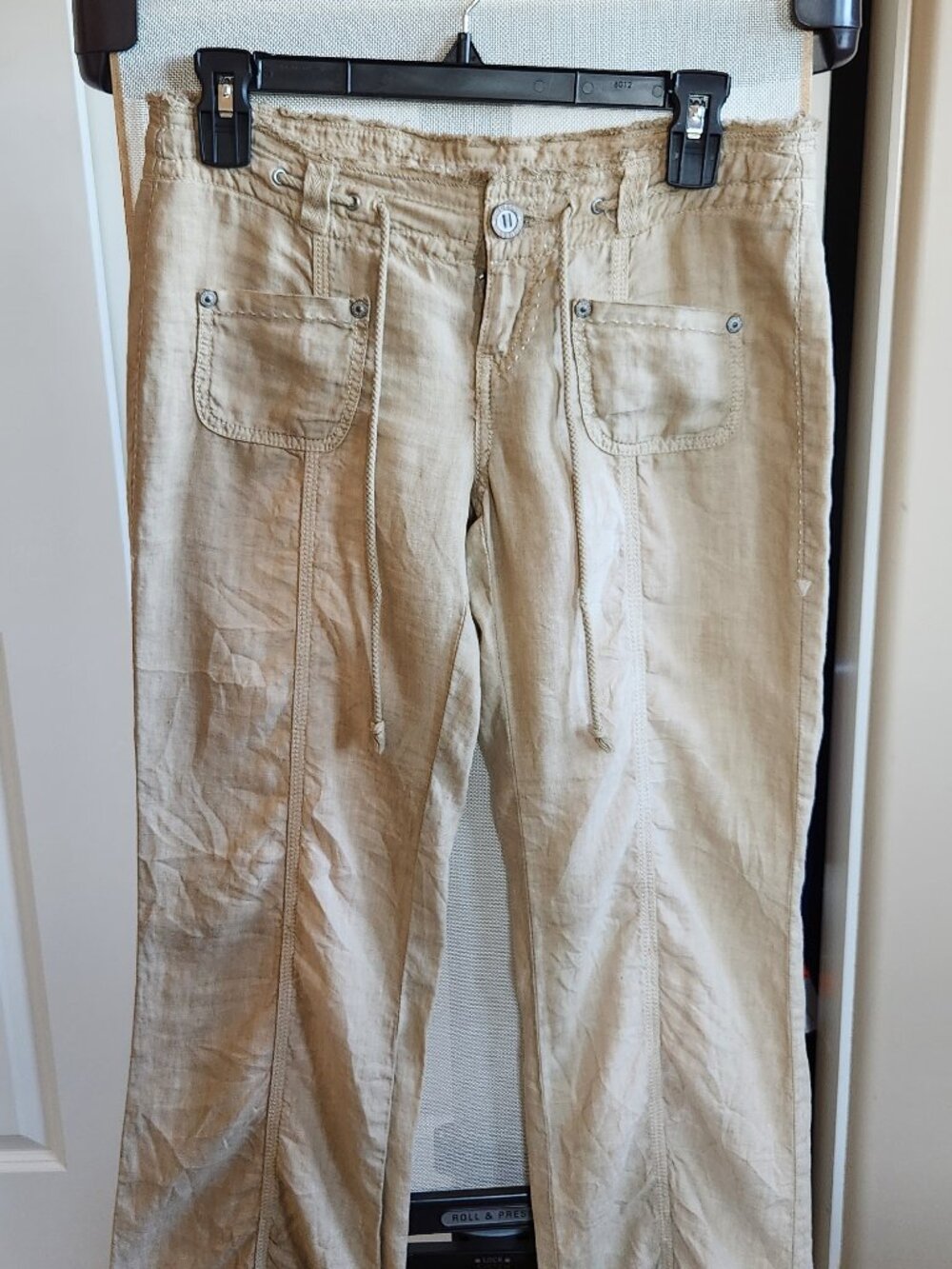 Guess Vintage Y2K 100% Linen Low Rise Flared Pants w/ Altered Waist Extension 23